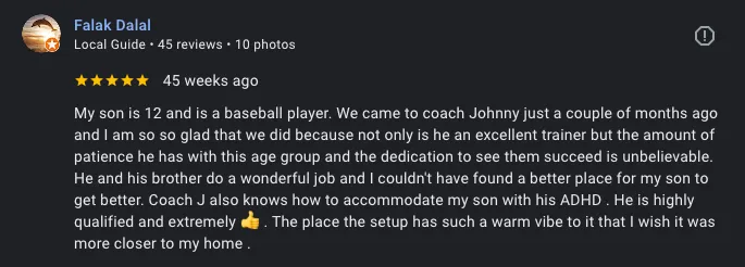 Google Review from Falak Dalal